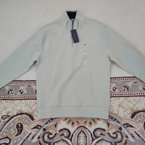 Tommy Hilfiger Sage Green Quarter-zip Sweater